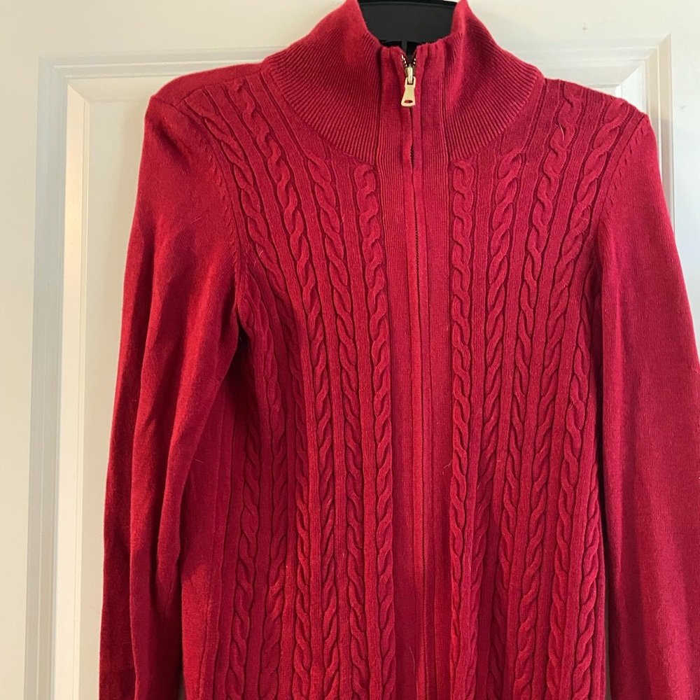 Talbots red zipper cardigan size small knit sweater with zipper